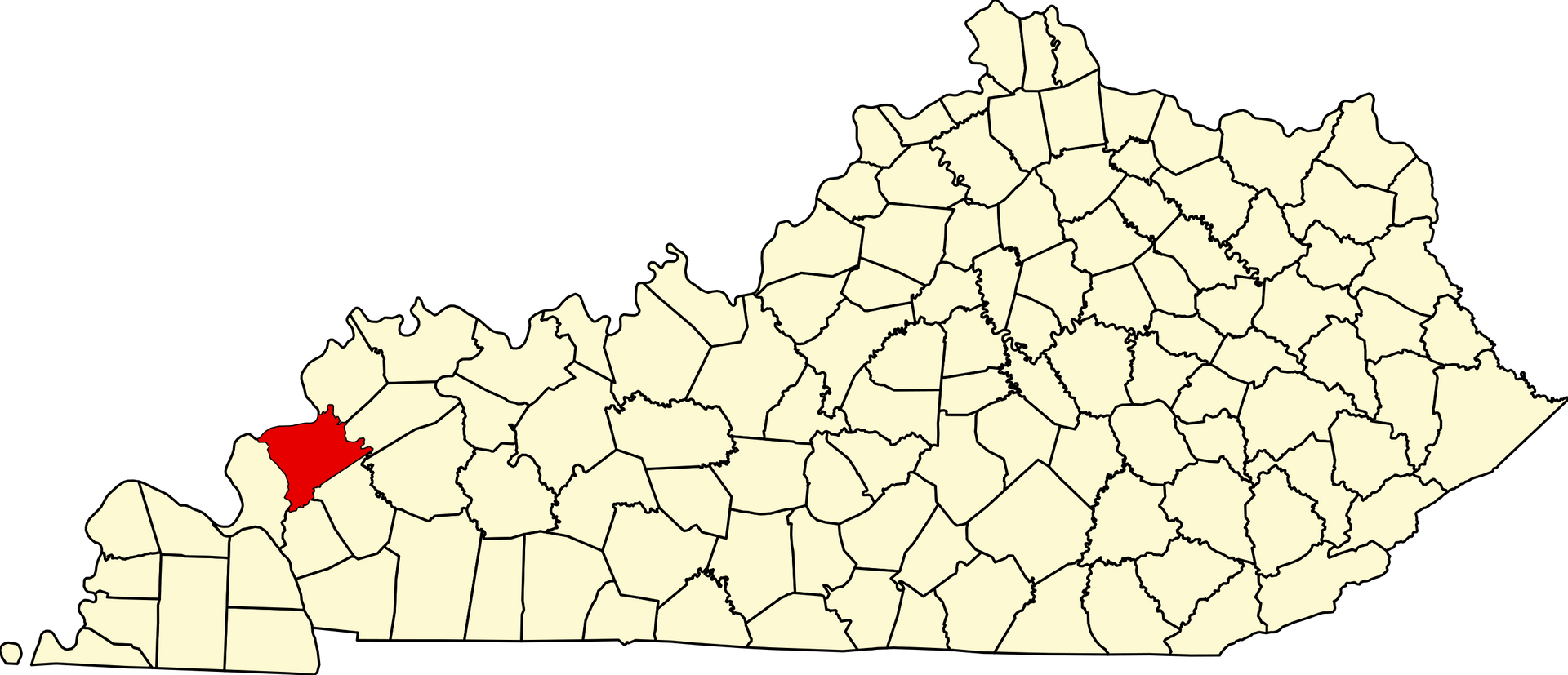 A map of the state of kentucky with a red circle in the middle