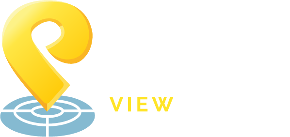 A yellow arrow pointing to a target with the word view below it.