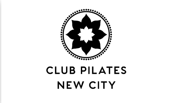 A black and white logo for club pilates new city