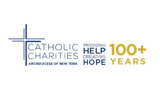 A logo for catholic charities providing 100+ years creating hope