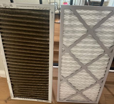 Used and new HVAC air filters showing impact of regular replacement for air filtration systems in Southern California