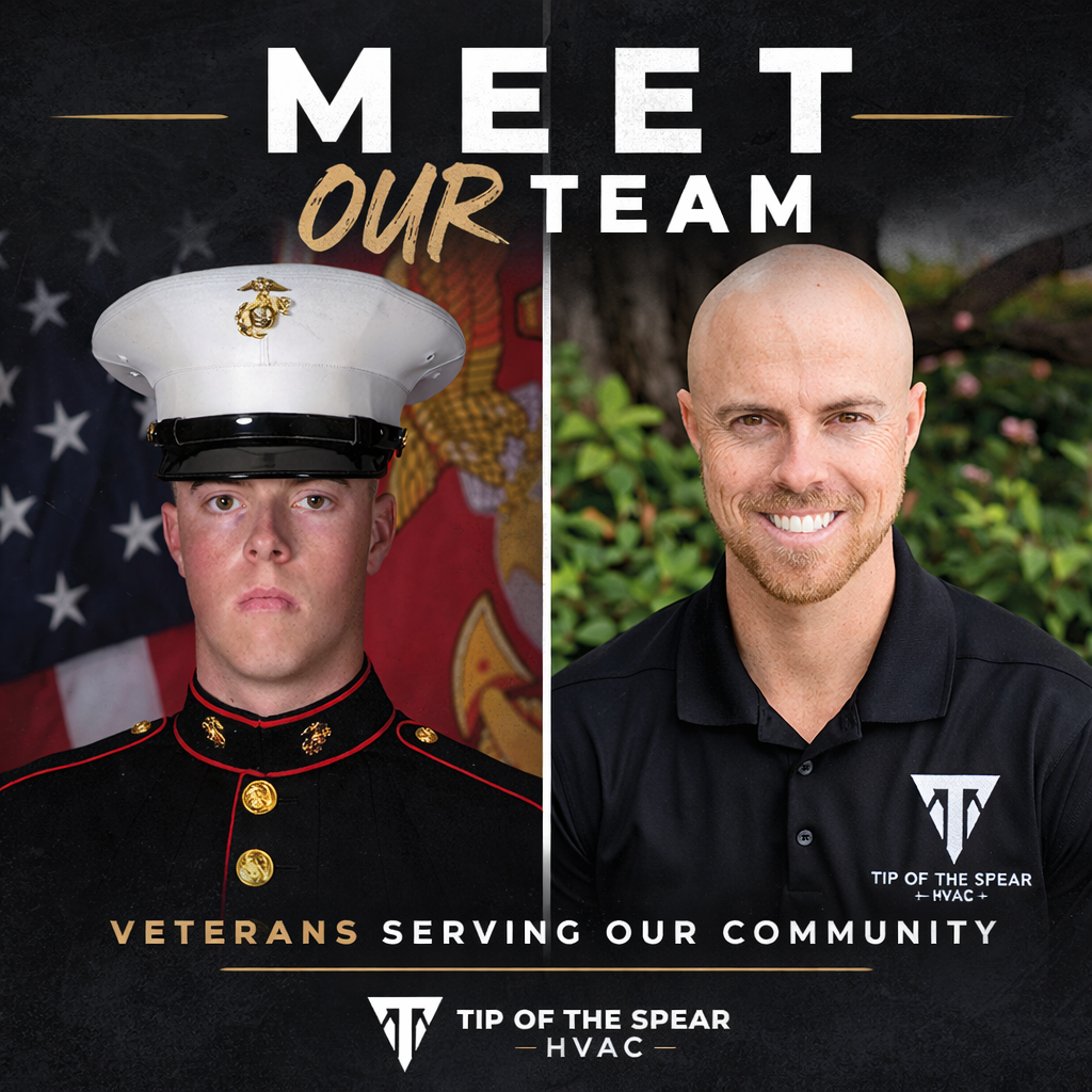 Tip of the Spear HVAC  | a man in a black shirt is standing in front of a van.