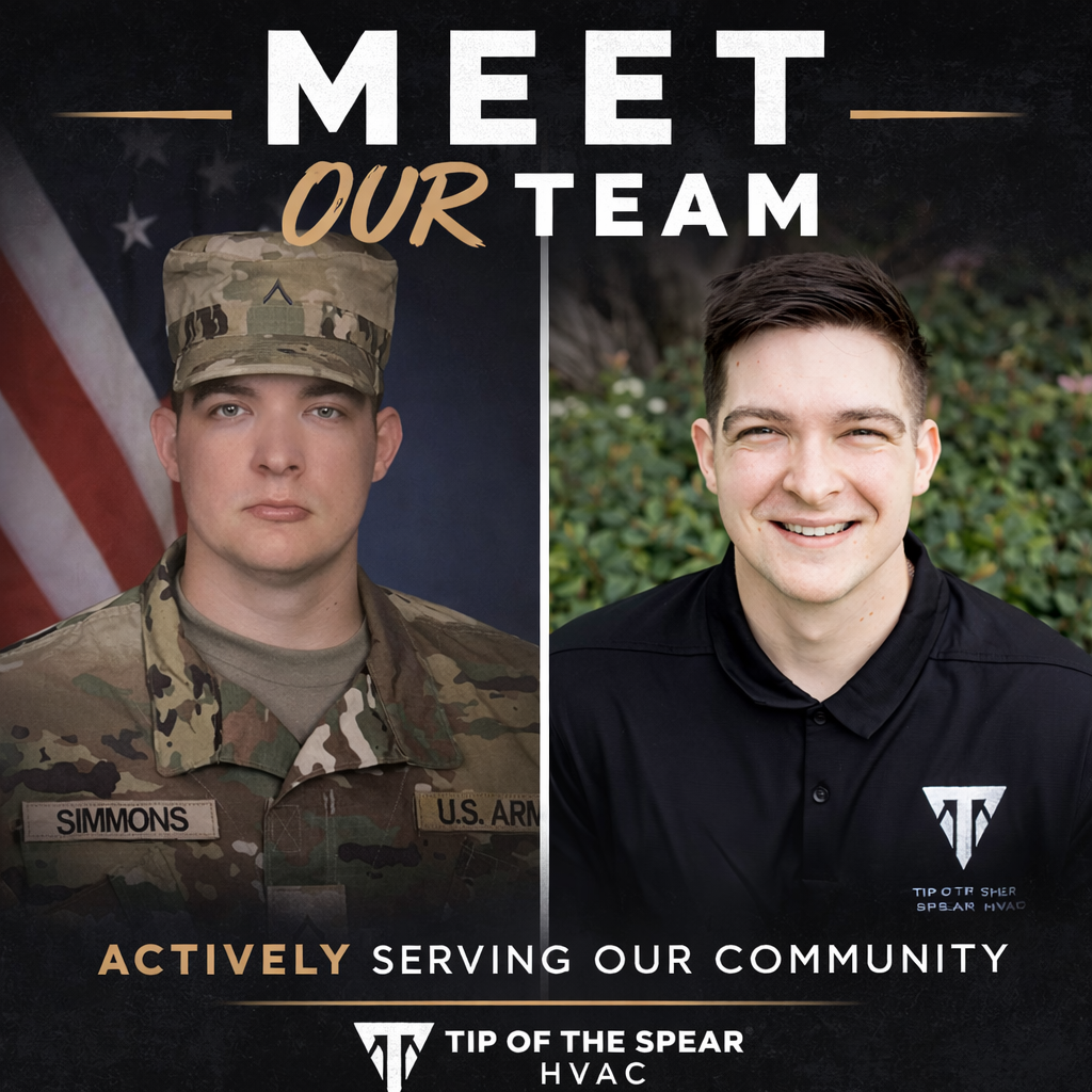 Tip of the Spear HVAC  | a man in a black shirt is standing in the back of a van.