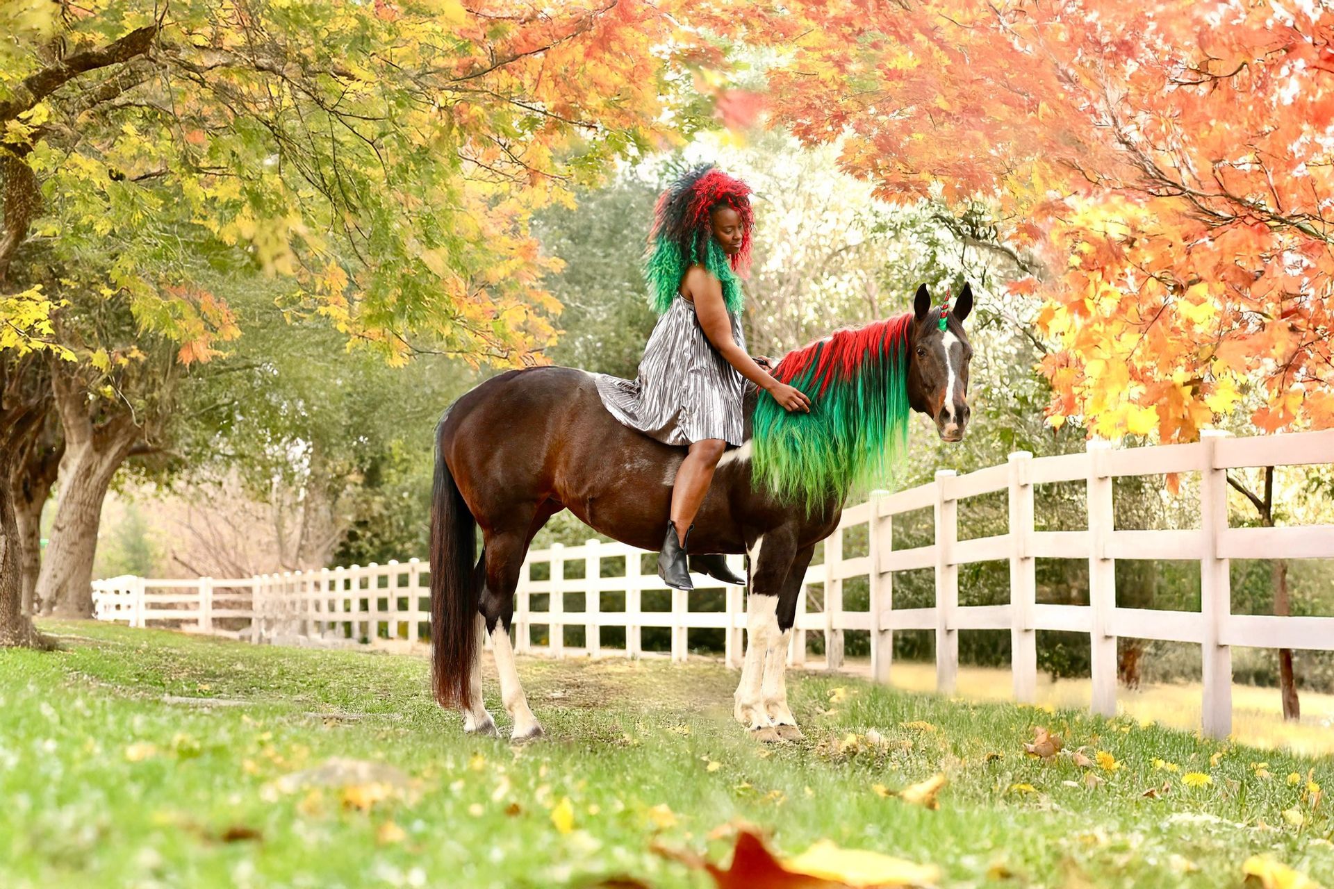 girl holding onto horse