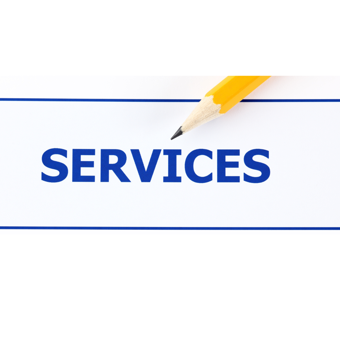 A pencil is pointing at a sign that says services