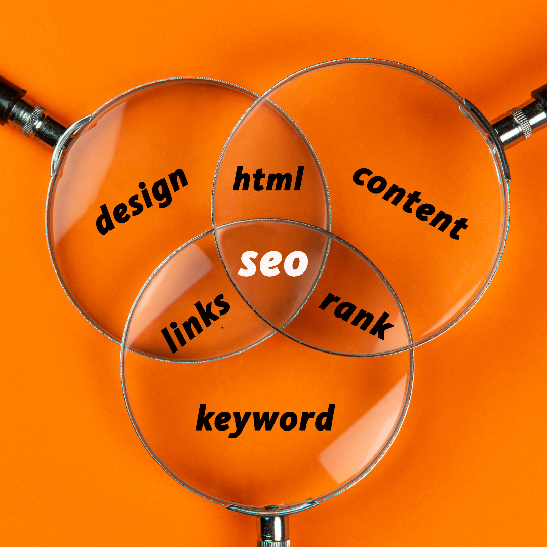 A magnifying glass with the word seo on it