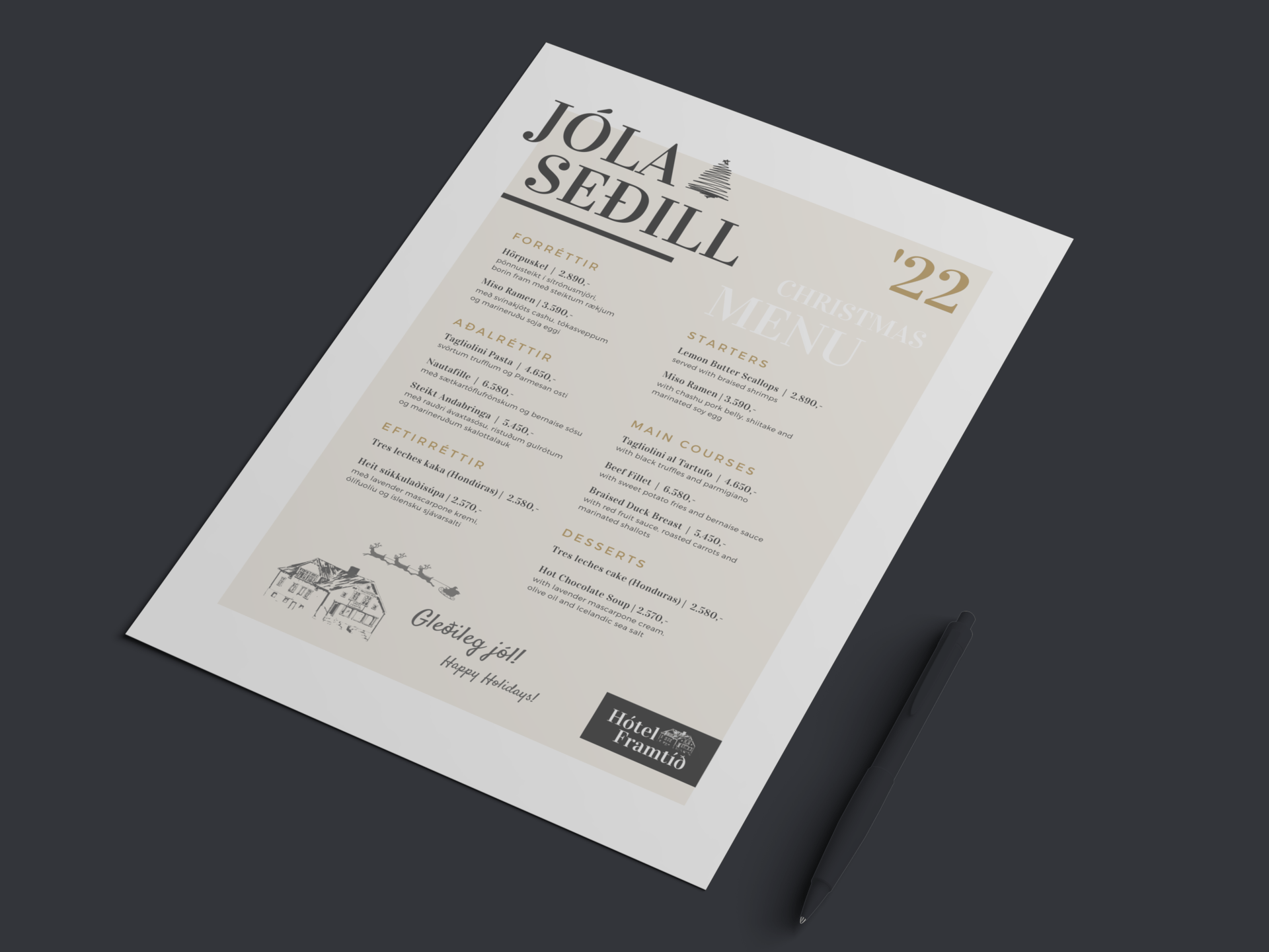 A piece of paper displaying  a holiday menu