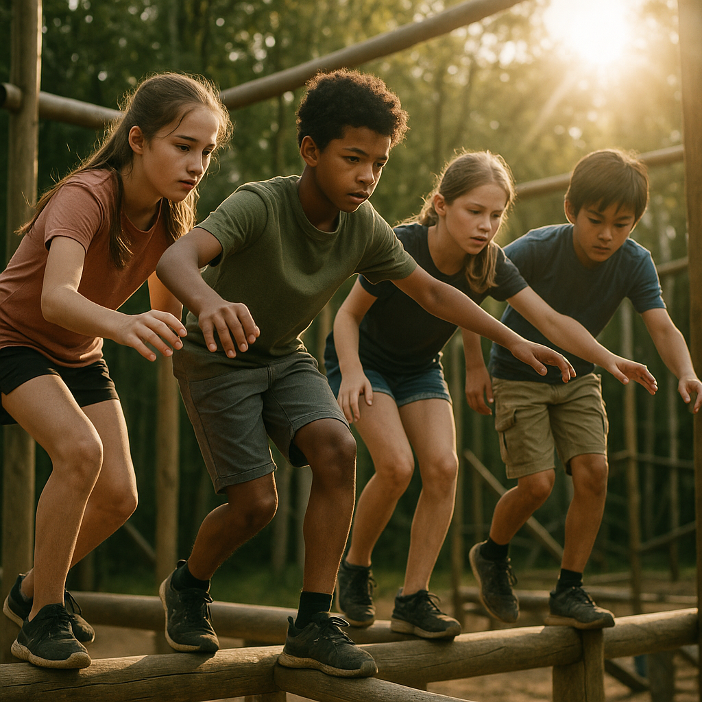 A group of young boys are practicing martial arts in a gym.