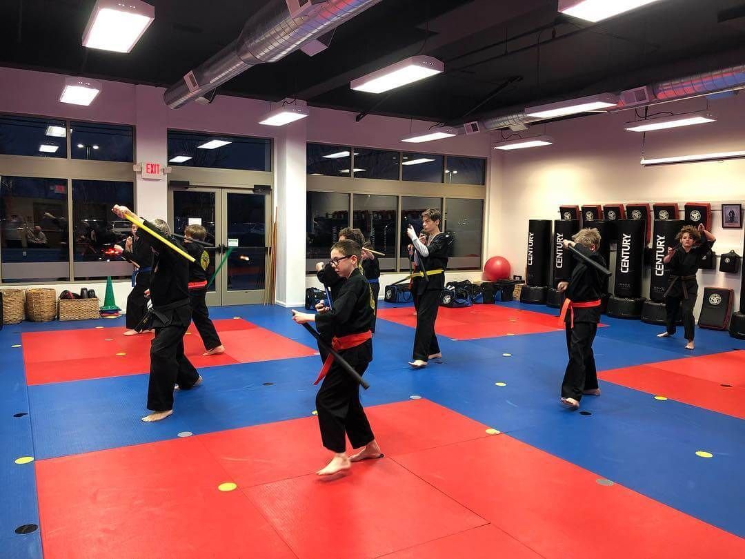A group of people are practicing martial arts in a gym.