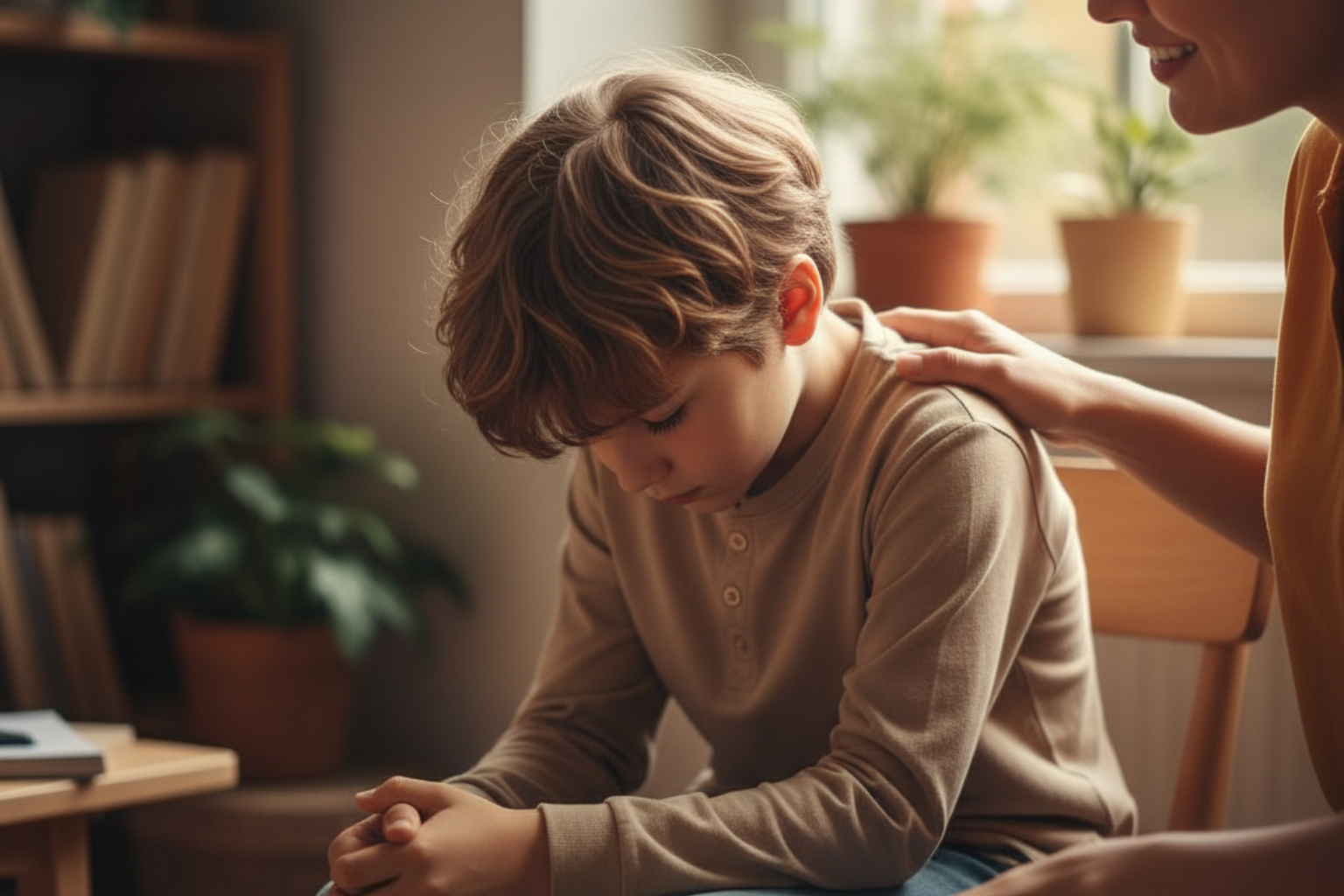 little girl looking at her mother concerned