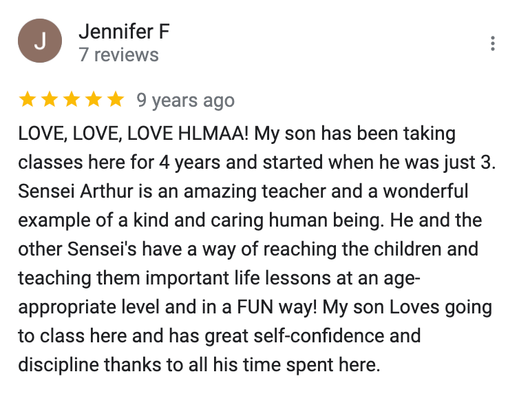 A review from jennifer f shows that her son has been taking classes here for 4 years and started when he was just 3.