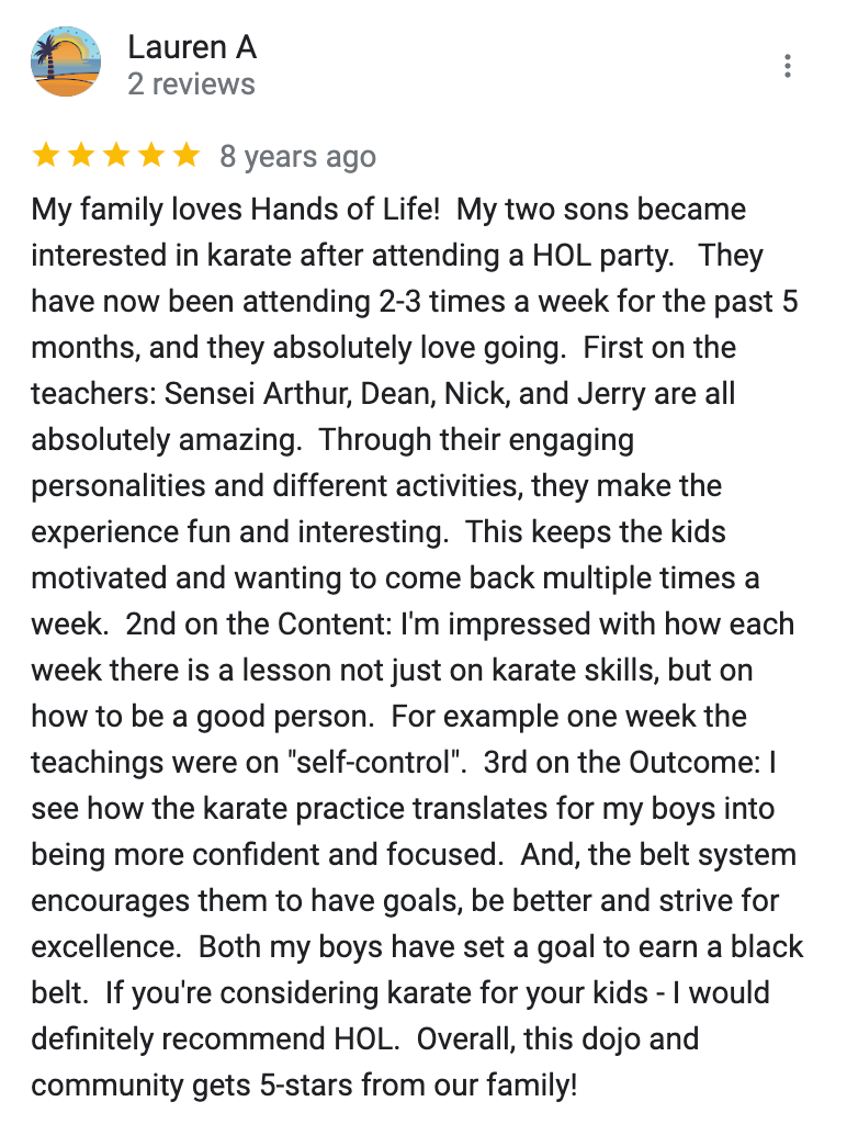 A person is giving a review of a martial arts school.