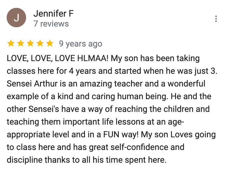 A review from jennifer f shows that her son has been taking classes here for 4 years and started when he was just 3.