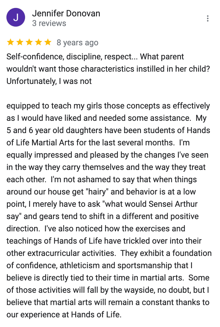 A person has written a review of a martial arts school.