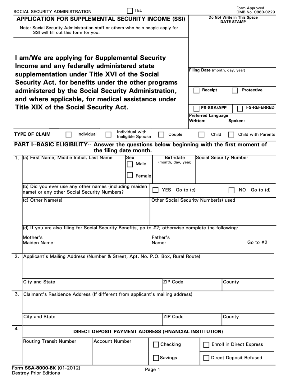 Supplemental Security Income Application