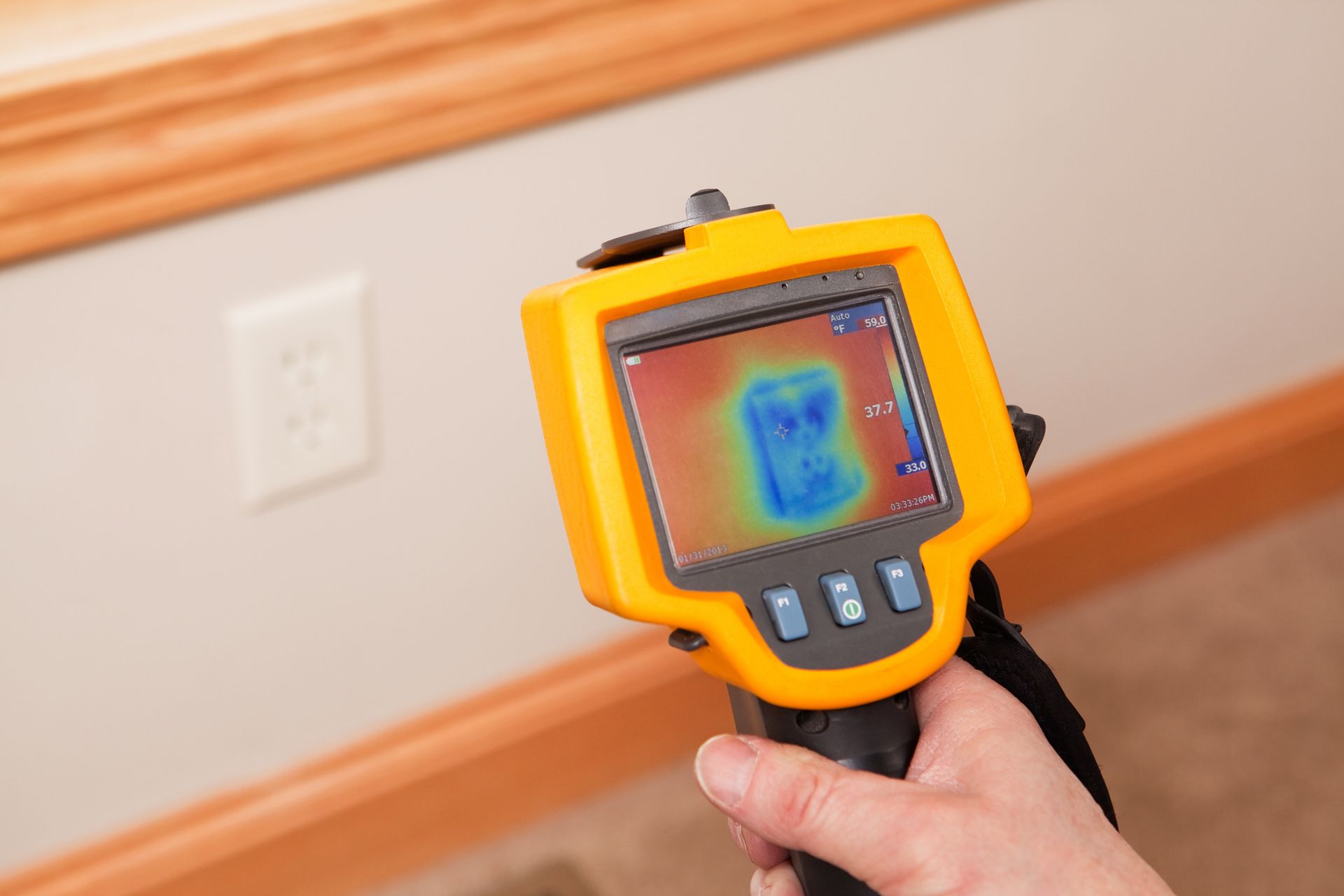 Infrared Thermal Imaging Camera Pointing to Wall Outlet — Conner Electrical Services Inc — Chesterfield, VA