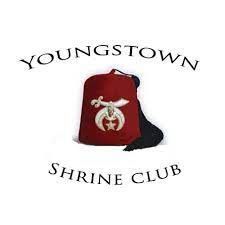 The logo for youngstown shrine club shows a red fez with a white emblem on it.Hively CO