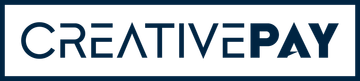 A blue and white logo for creativepay