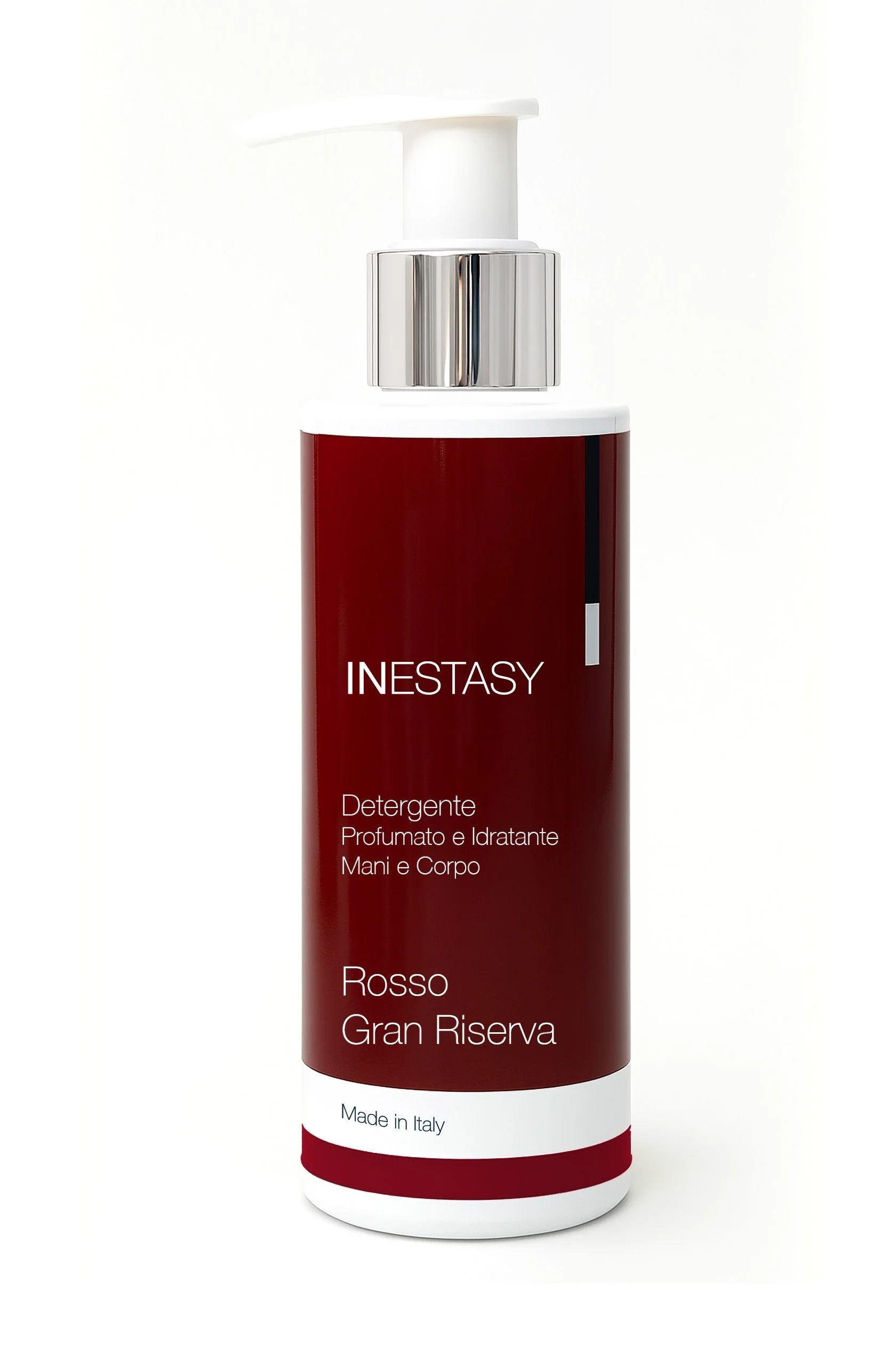 Una bottiglia di lozione con un'etichetta rossa e bianca su uno sfondo bianco.