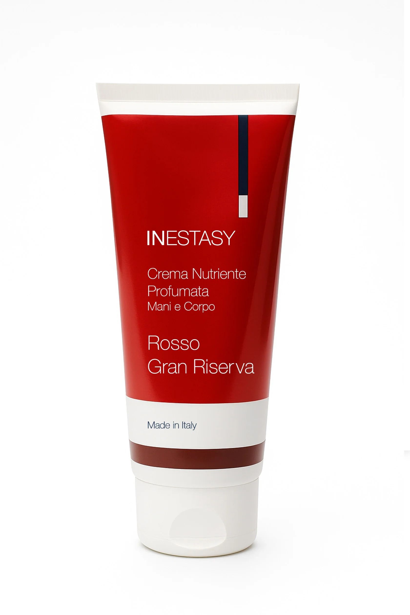 Un tubo rosso e bianco di inestaby su uno sfondo bianco