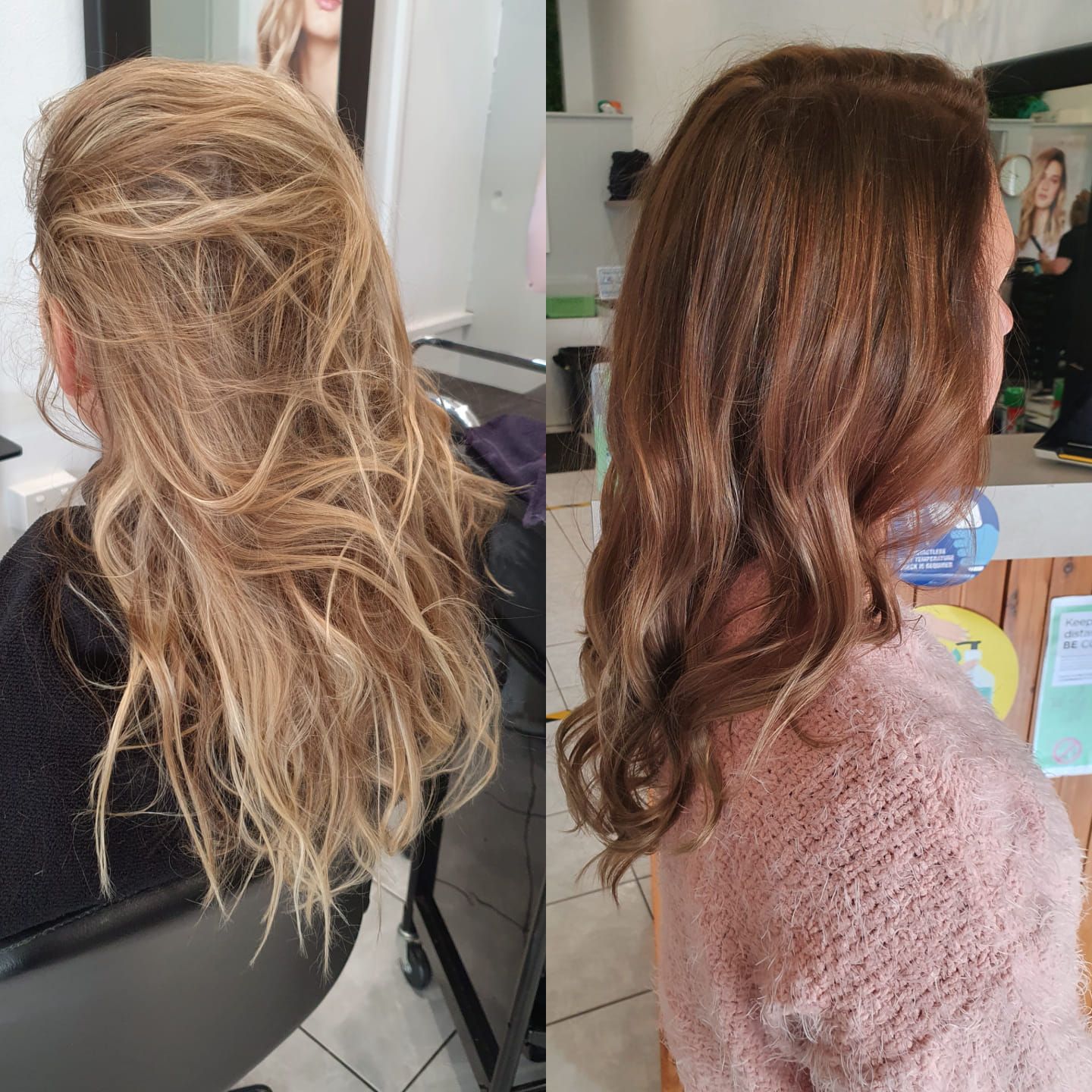 Before and After Hair Colour: Blonde Hair Transformed to Wavy Auburn — ClaireAbella Hair Studio In Kariong, NSW