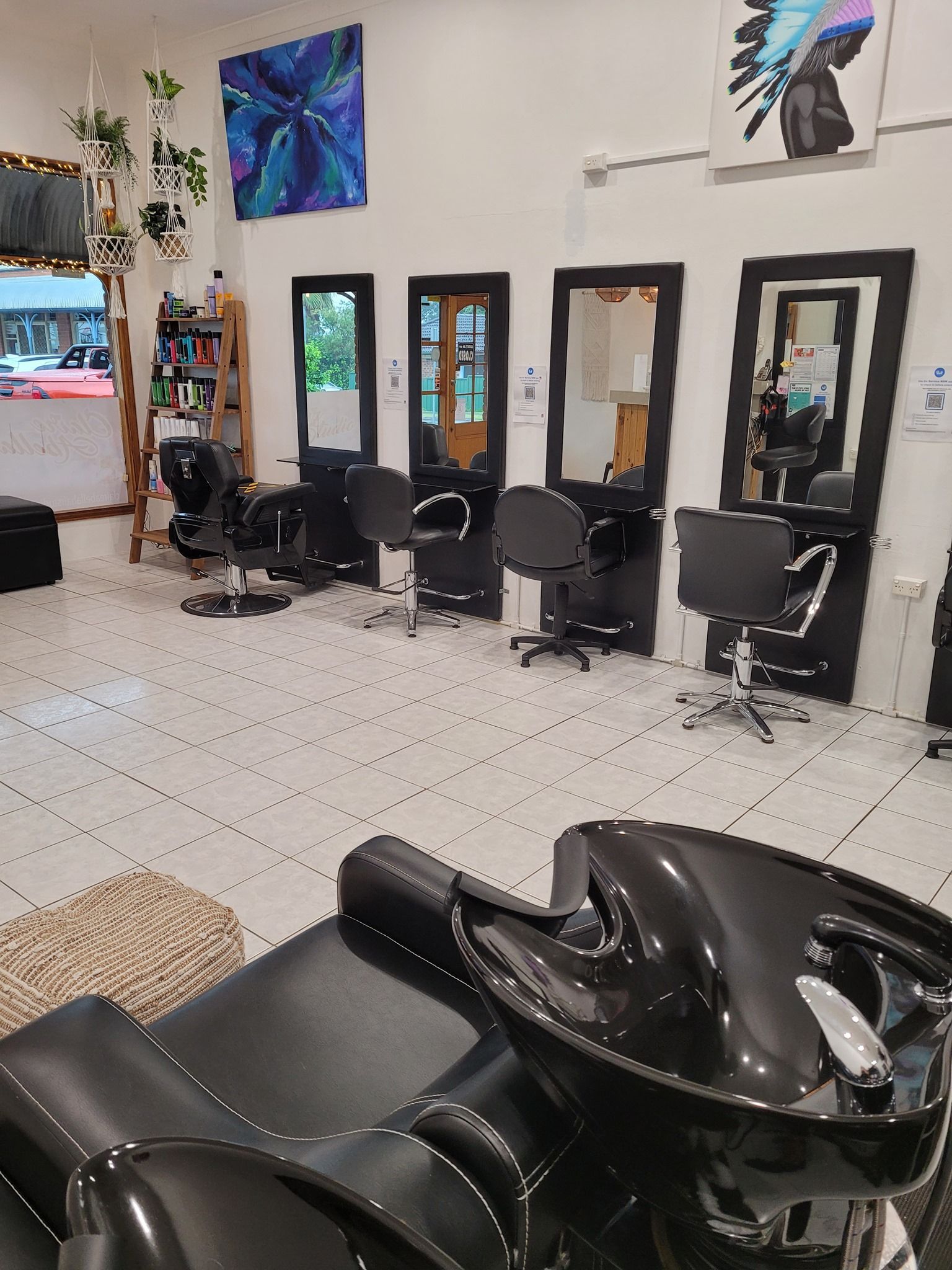 Hair Salon Interior With Styling Stations and a Shampoo Chair — ClaireAbella Hair Studio In Kariong, NSW