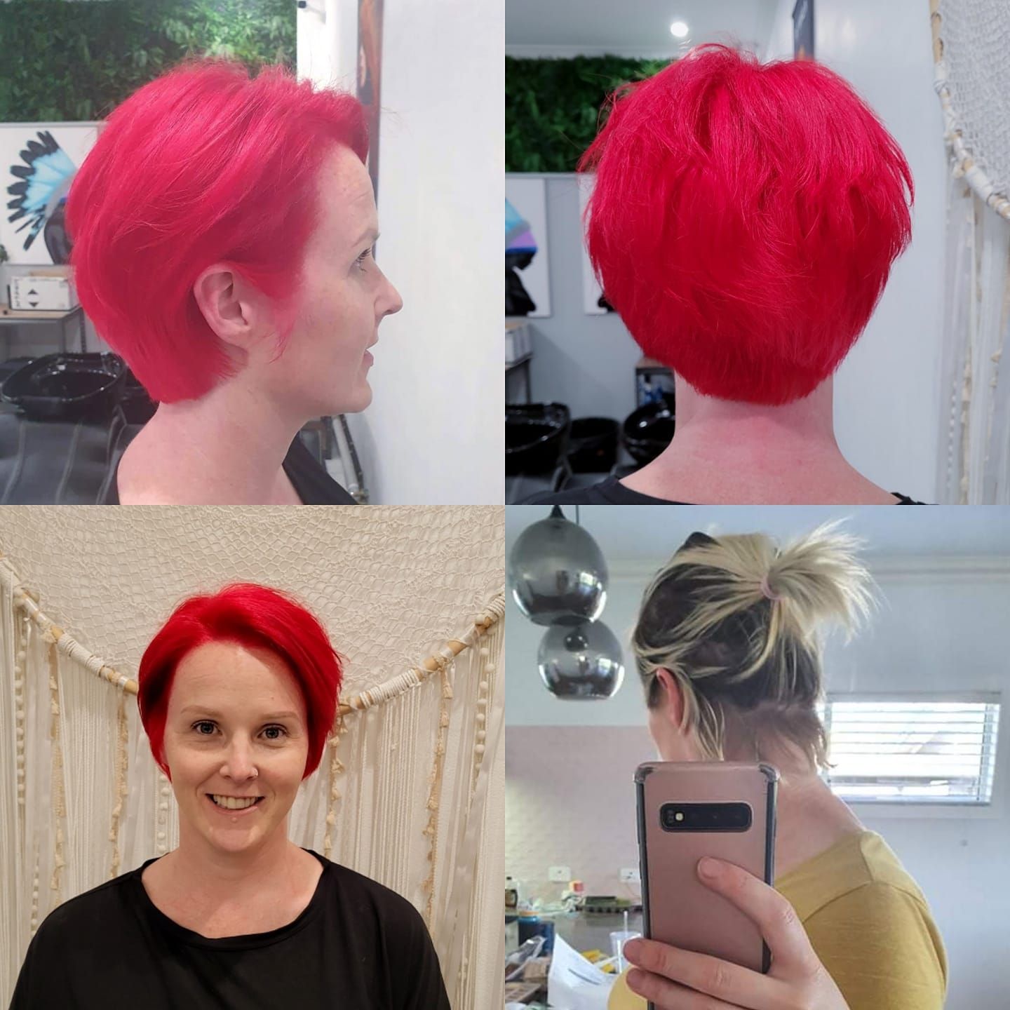Four Views of a Person With Bright Red, Short Hair — ClaireAbella Hair Studio In Kariong, NSW