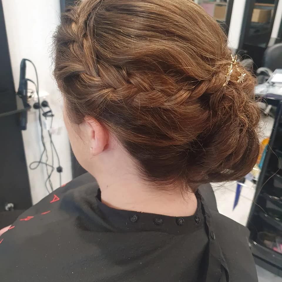 Woman With Brown Hair Styled in an Updo With a Braided Crown — ClaireAbella Hair Studio In Kariong, NSW