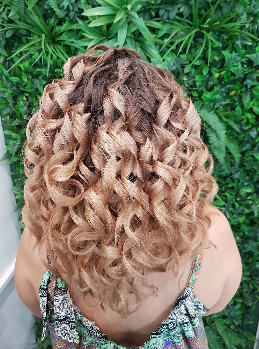 Woman With Ombre Curly Hair, Light Brown at the Ends and Darker at the Roots — ClaireAbella Hair Studio In Kariong, NSW