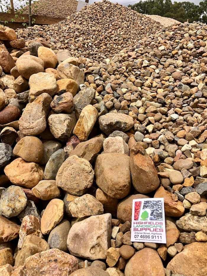 A Pile of Rocks With a Sign on Top of Them — Highfields Landscape Supplies In Crows Nest, QLD