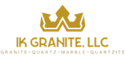 Gold crown logo with "IK GRANITE, LLC" and list of materials below.