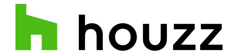 The houzz logo is green and black on a white background