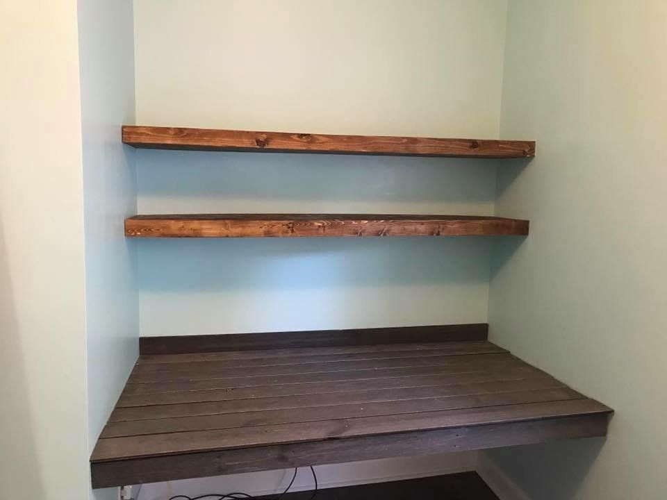open wood shelves