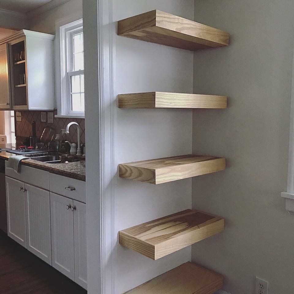 open wood shelves