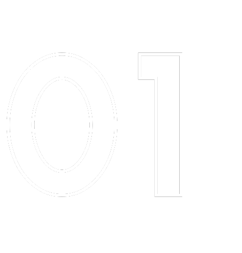 « 01 » en contour blanc, côte à côte sur fond blanc.