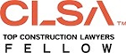 The logo for top construction lawyers fellow is red and black.