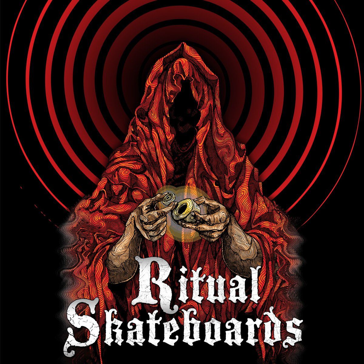 A poster for ritual skateboards with a grim reaper on it