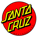 A red and yellow santa cruz skateboard logo on a white background.