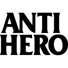 A black and white logo for anti hero on a white background.