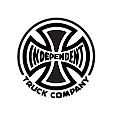 The independent truck company logo is black and white and has a cross in the middle.