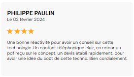 Une critique de philippe paulin est rédigée en français et comporte cinq étoiles.