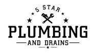 a white logo for 5 star plumbing and drains