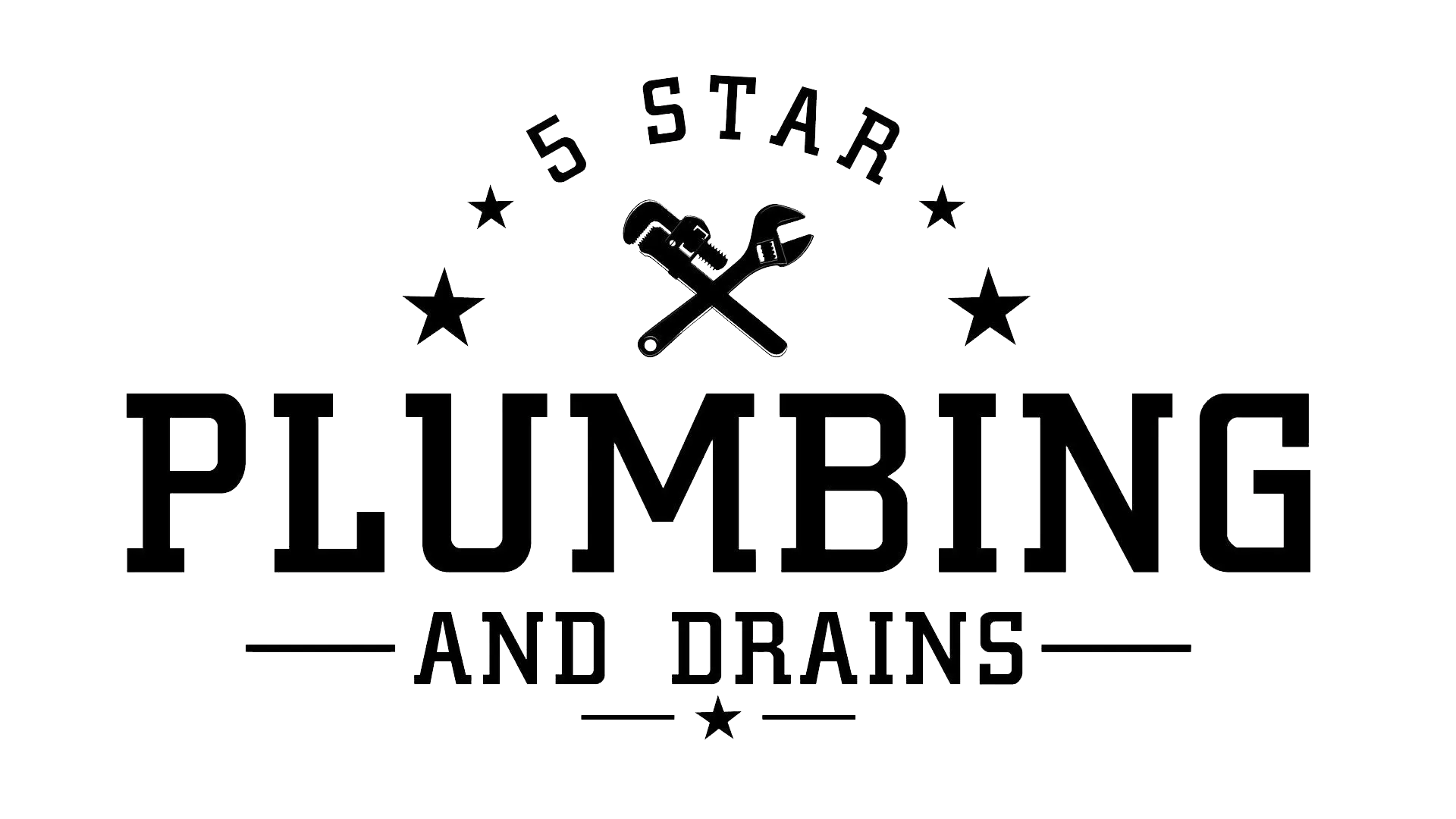a white logo for 5 star plumbing and drains