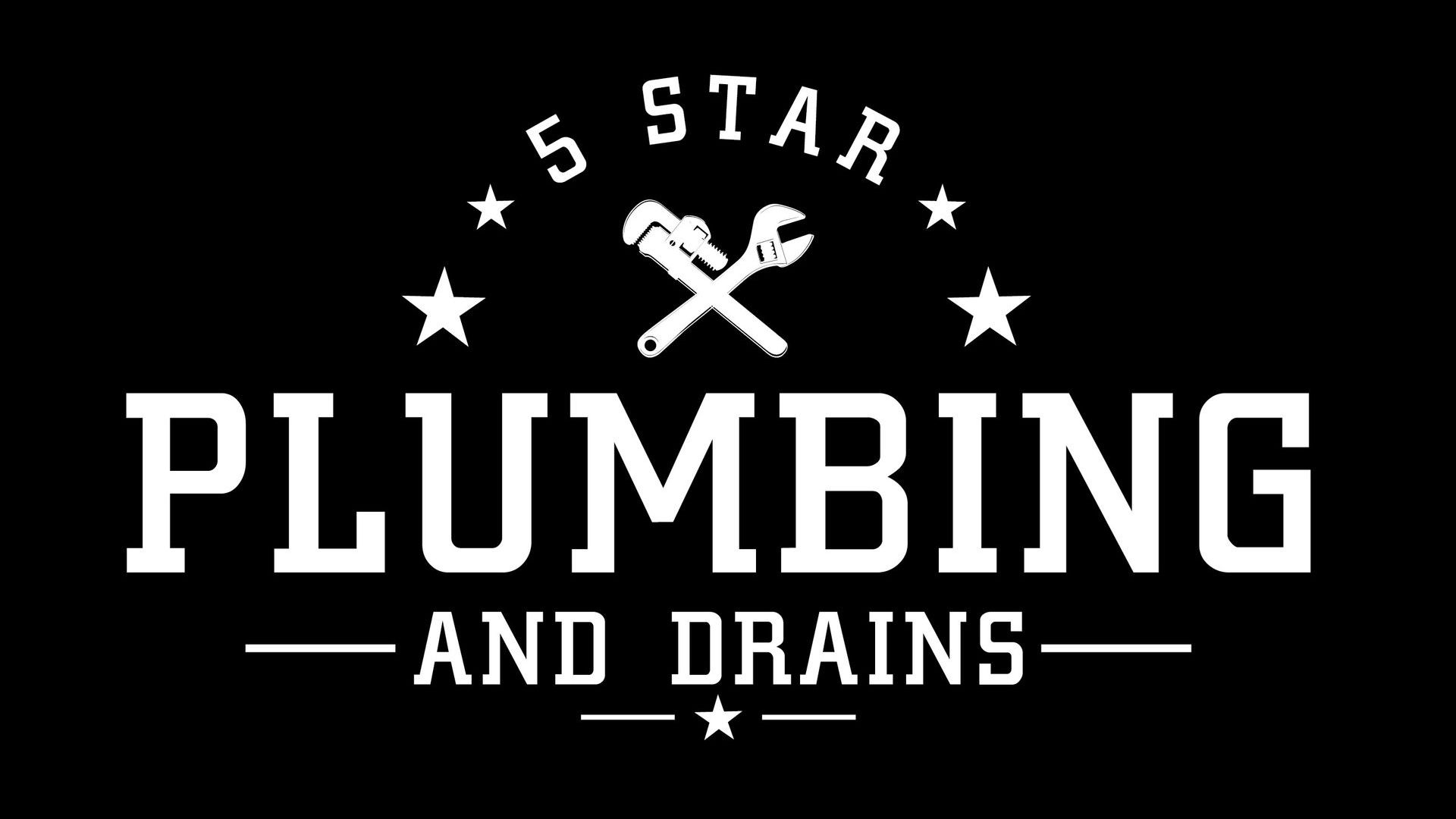 a white logo for 5 star plumbing and drains