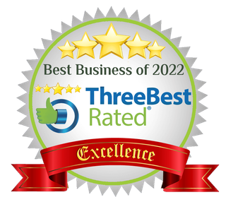 A badge that says best business of 2022 three best rated excellence