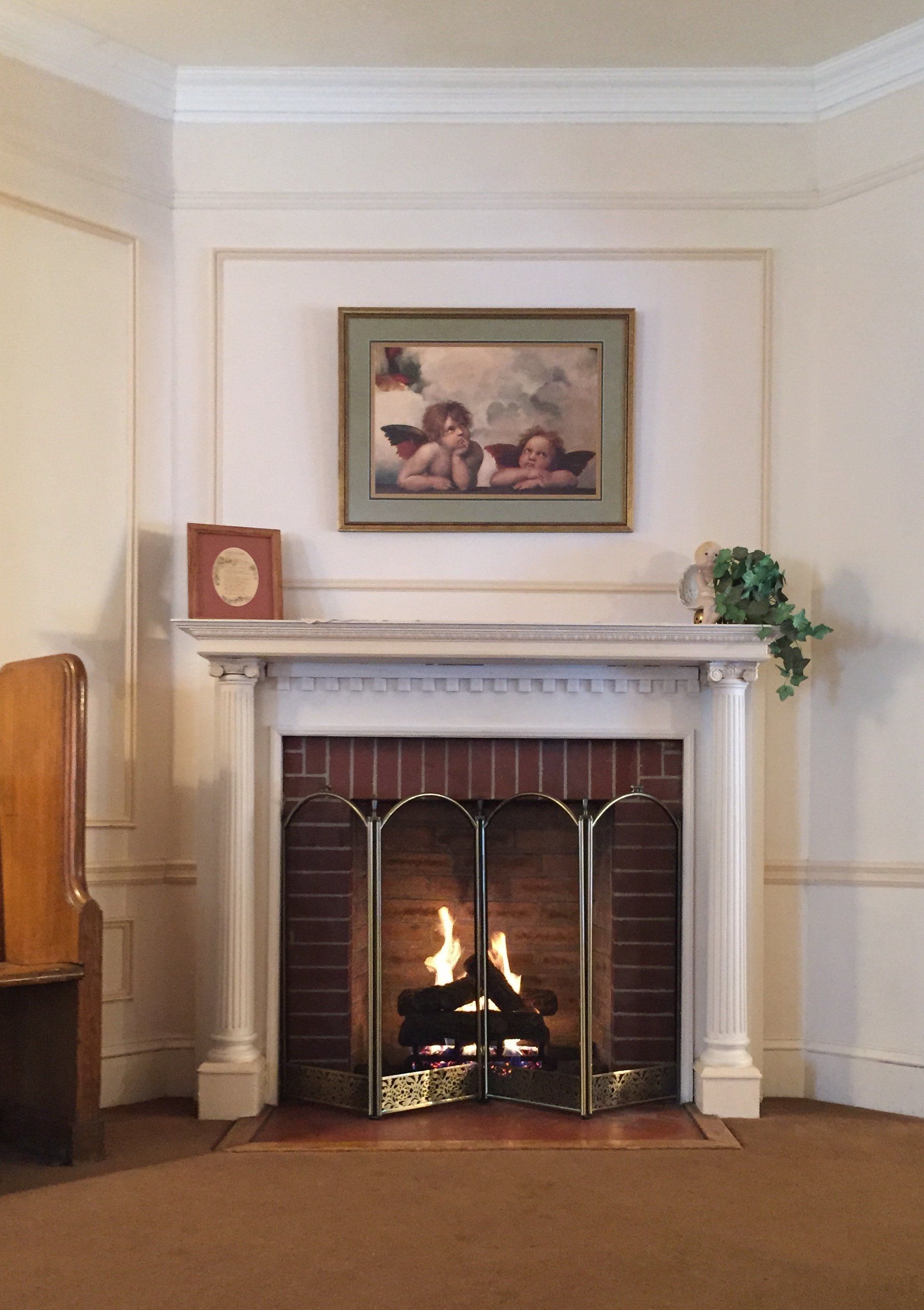 Fireplace gathering area in Philip J. Brendese Funeral Home
