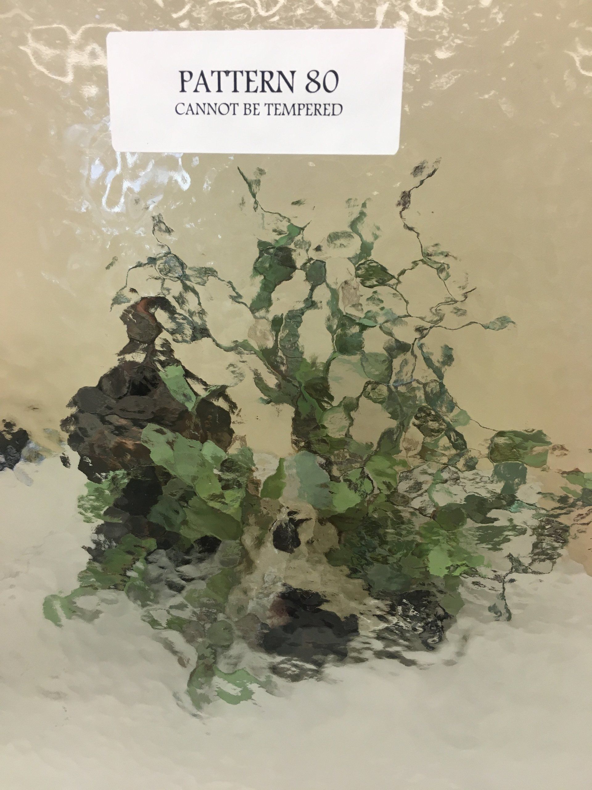 Textured glass pane, with label 