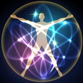 A Silhouette of A Man in A Circle with Glowing Lights Around Him — Alchemy Wellness Centre In Bangalow, NSW