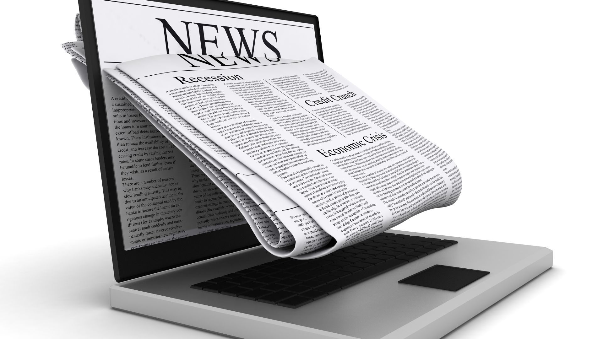 a newspaper is coming out of a laptop screen that says news