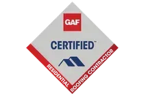 A certified residential roofing contractor logo on a white background.